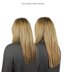 Very Light Blonde 10 - 35cm back,
color of hair extensions. Full, healthy, and natural-looking hair in minutes with removable extensions.
Português: Cabelo cheio, saudável e com aparência natural em minutos com extensões removíveis.
